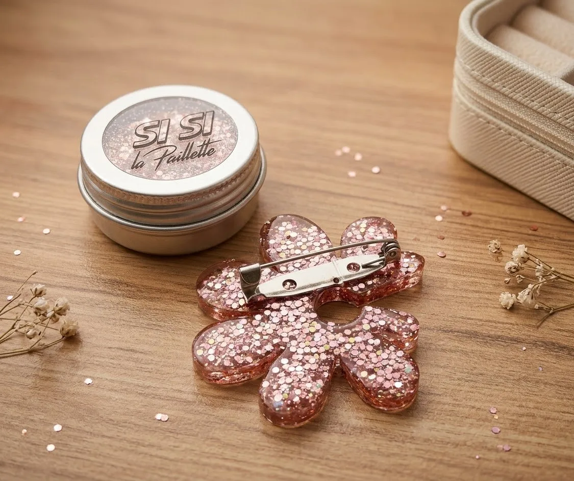 Broche Power Flower Paillette rose