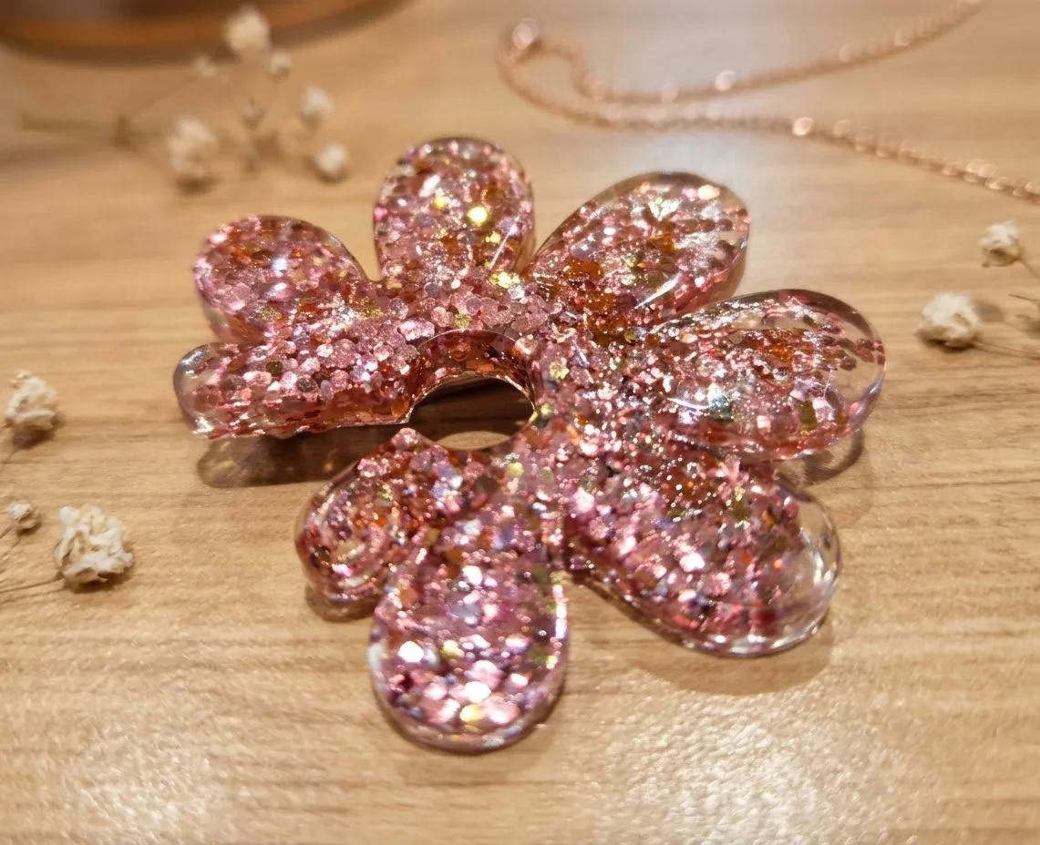 Broche Power Flower Paillette rose